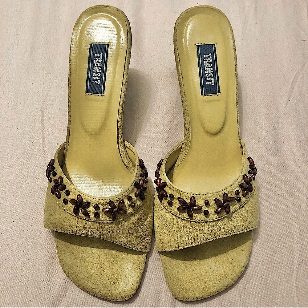 Transit V-Giselle Slip on Heeled Sandals Beige Beaded Embellishments Size 8